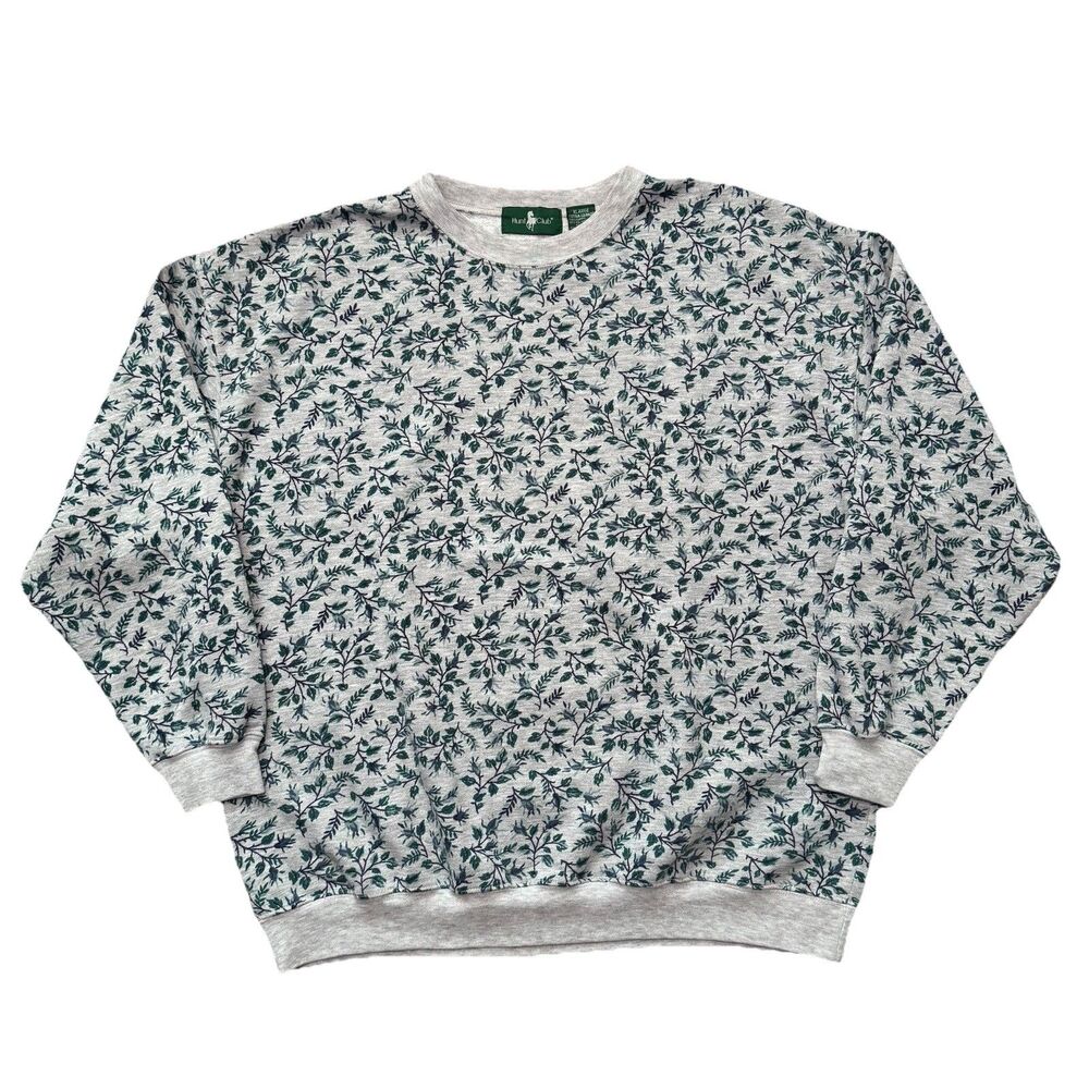 Vintage 90s Hunt Club All Over Print Sweatshirt Mens XL Floral Nature Leafs